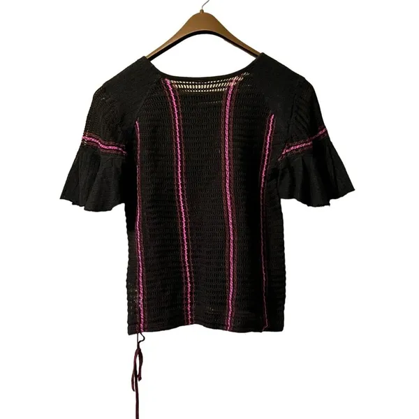Free People Beach Black Crochet Open Knit‎ Tunic Top Size Measured Boho Cottage - Image 2