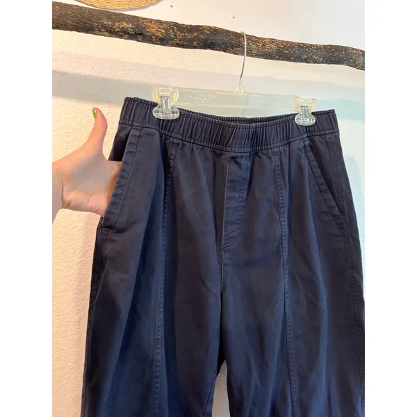 Old Navy Black Cotton High Rise Elastic Waist Barrel Leg Cropped Pant Size Large - Image 3