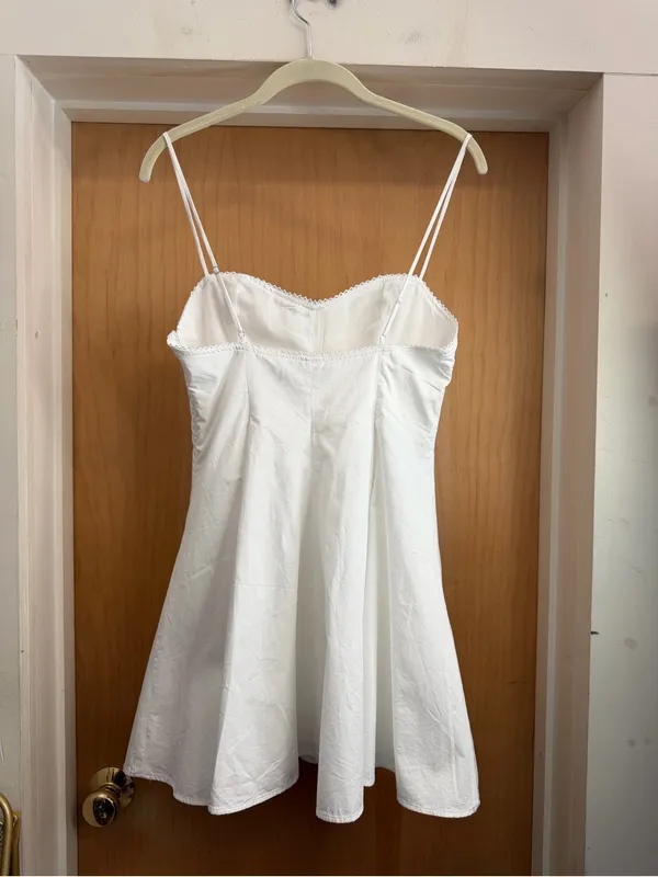 Zara Women’s White Spaghetti Strap Fit & Flare Mini Dress. Size: Medium - Image 4