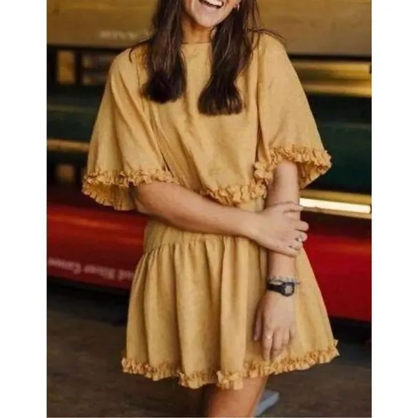Princess Polly Astro Mini Dress Mustard Gold Yellow Textured Tiered Ruffle‎ Size - Image 5