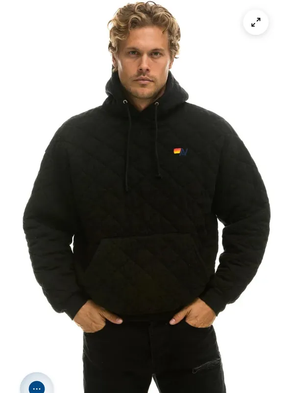 Aviator Nation Quilted Black Relaxed Pullover Hoodie - Unisex - Image 3