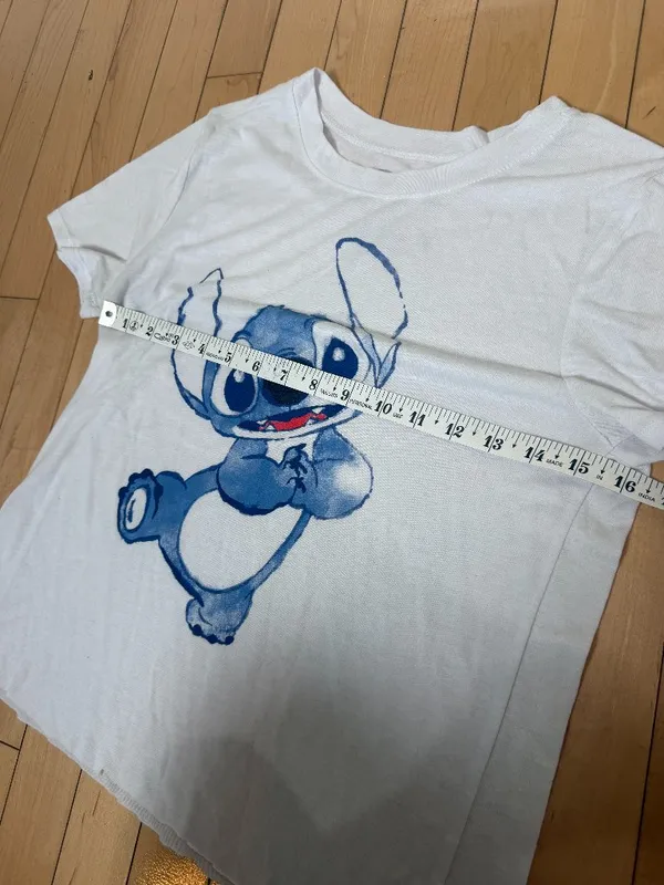 Disney Stitch T Tee Shirt Cropped Raw Hem Size Medium - Image 3