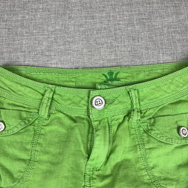 WORN Linen Blend Capri Pants Womens 4 Green Twill Cuffed Pockets Lightweight - Image 5