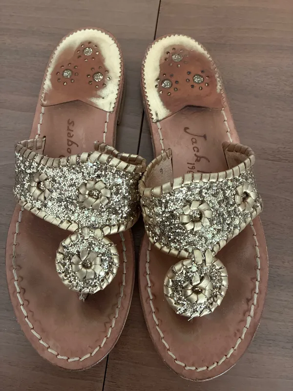 Gold Glitter Jack Rogers Sandals - Image 6