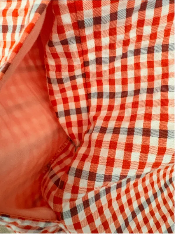 Anthropologie Red Gingham Off-the-Shoulder Romper Smocking Resort Beach Size L - Image 6