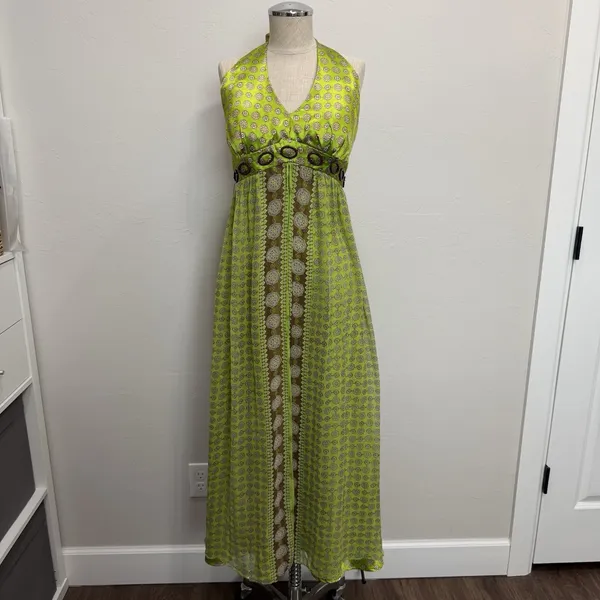 Vtg 60‎ Style Sz 16 Silk Maxi Halter Dress Babydoll Retro Academia Nature Artsy - Image 3
