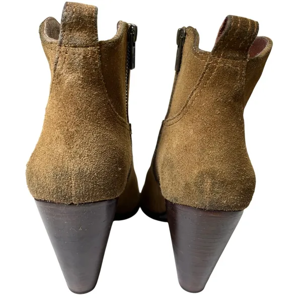 Frye Madeleine Suede Ankle Boots Brown Leather Lined Stacked Heel‎ 8.5 - Image 4