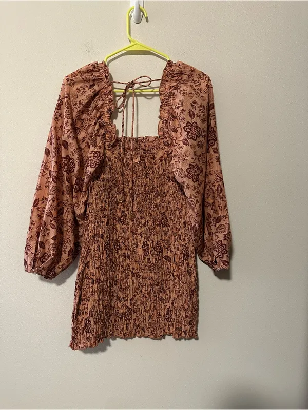 NWT Free People Smock It to Me Mini Dress Apricot Combo Pink Floral Size Small - Image 4