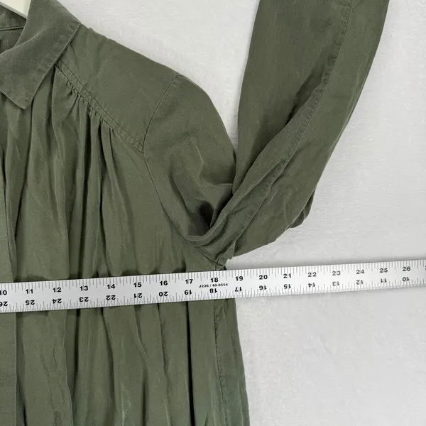 Maeve Anthropologie Olive‎ Green Tencel Tie Front Button Down Blouse Small - Image 3