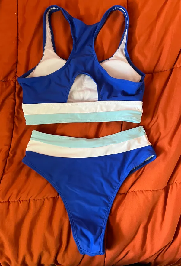 Blue And White Striped Bikini Set - Image 2