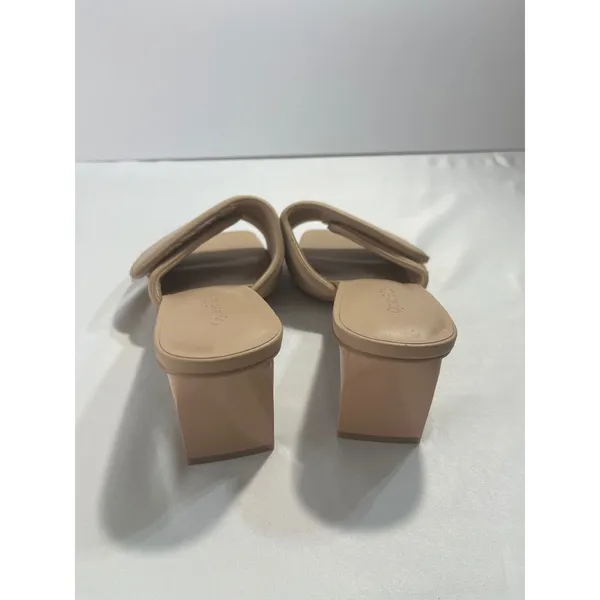 Open Edit Cava Padded Block Heel Women 7.5 Nude Square Toe Slide Sandals Mules‎ - Image 4