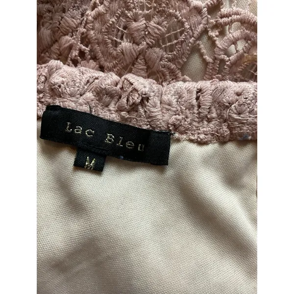 Lac Bleu ‎ Romper Size M Soft Pink Lace Crochet Off The Shoulder - Image 4
