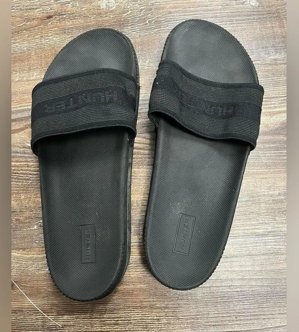 Hunter Originally Elastic Black Slide Sandals Size 7 - Image 9