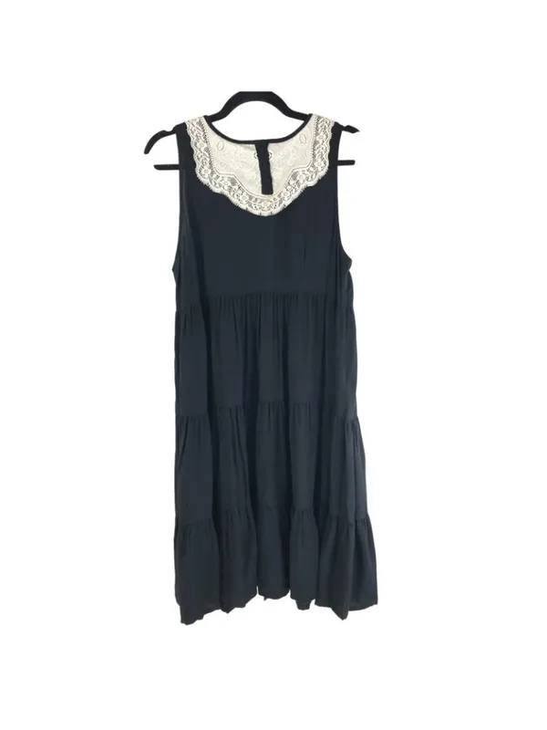 Divided H&M Shift Dress Sleeveless Tiered Goth Lace Collar Black Size 10 - Image 2