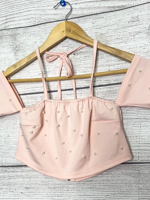 Pink Pearl Two-Piece Set Embellished Off Shoulder Crop Top & Shorts Size Small - Image 9