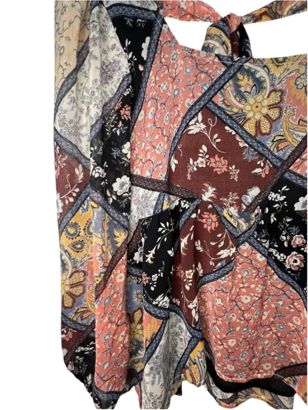 American Eagle Patchwork Floral Paisley Boho Long Sleeve Flowy Blouse - Image 2