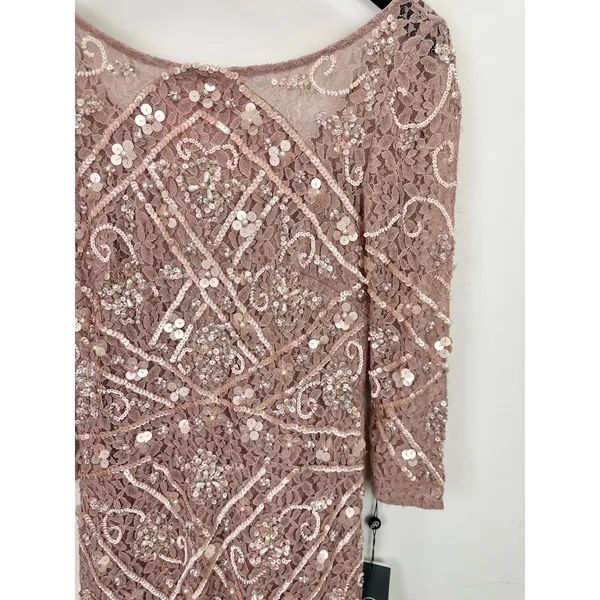 Adrianna Papell Sequin Beaded Boat Neck Dress Cocktail Rose Quartz US 4 NWT - Image 8