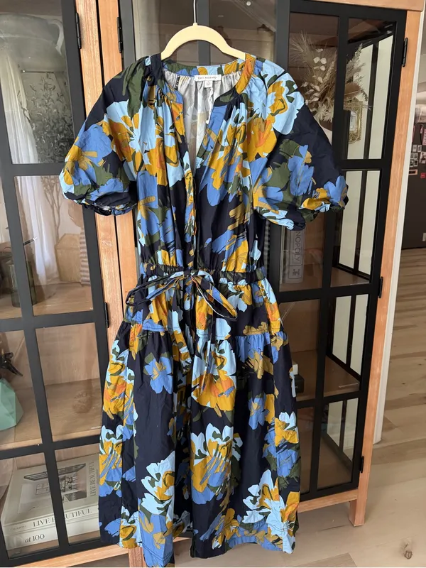 Free Assembly flora midi dress cotton short puff sleeve pockets adjustable tie - Image 6