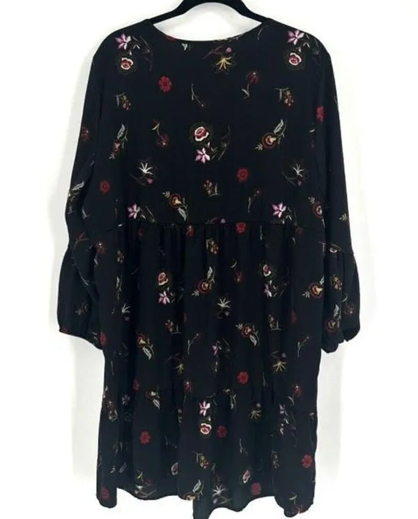 Old Navy Womens Floral Long Sleeve Velvet Trim Peasant Swing Dress Black Size XL - Image 3