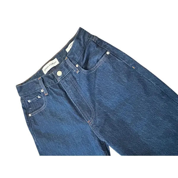 Denim Forum The Farrah Hi-Rise Wide Leg Jeans Dark Indigo Blue Dark Academia - Image 2
