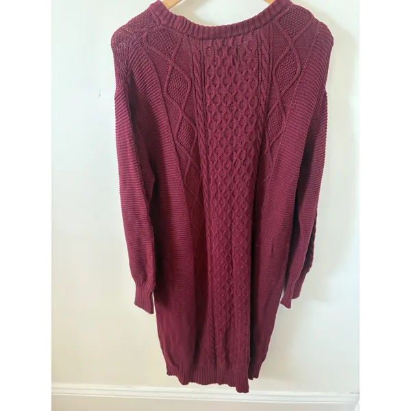 Pact Organic Cotton Cable Knit Sweater Dress Burgundy Wine Medium M Longline - Image 3