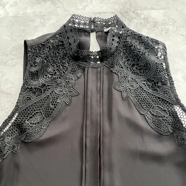 BB Dakota Black Chiffon Tank Top‎ Lace Sleeveless Size Xsmall XS - Image 3