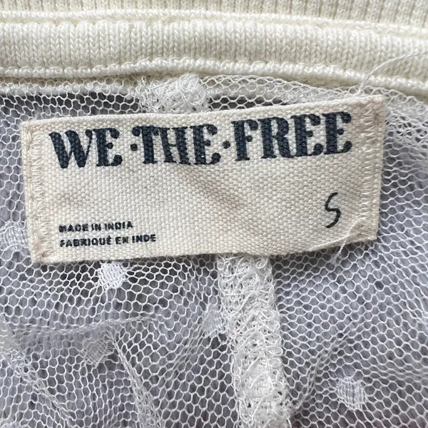 We The‎ Free Roadside Tee Orange Cream Pullover Swiss Dot Mesh Balloon Sleeves - Image 5