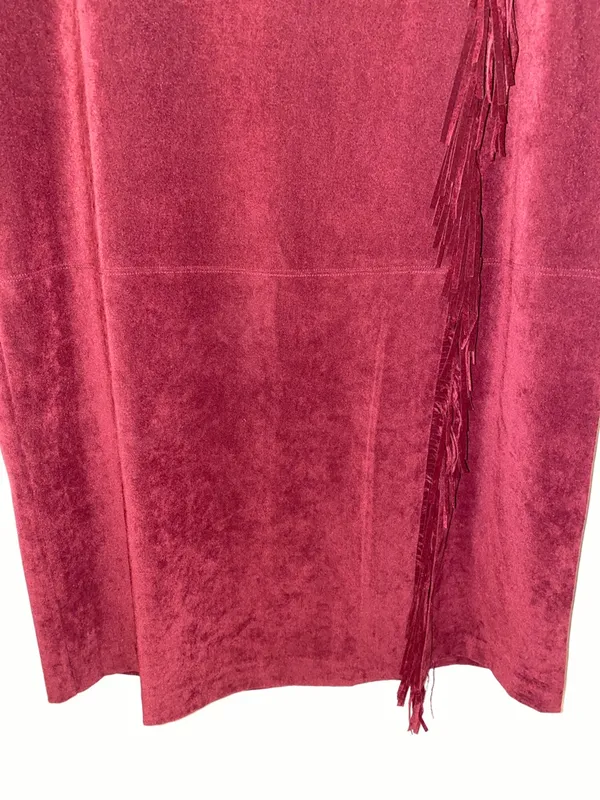 Norton McNaughton Western Burgundy Fringe-Trim Maxi Skirt Faux Suede Size 10 - Image 4