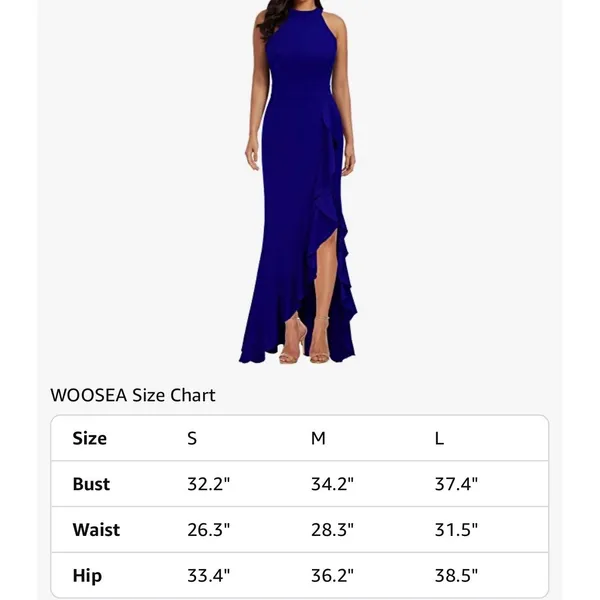 WOOSEA Royal Blue High Neck Ruffle Split Bodycon Mermaid Evening Dress size S - Image 4
