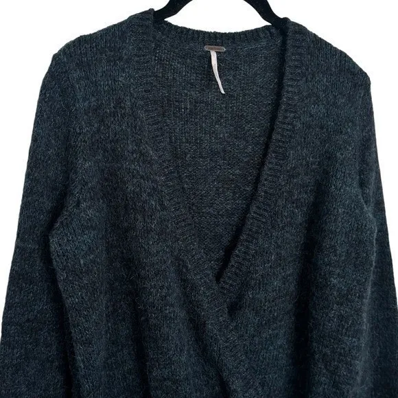 Free People Wool Blend Karina Crossover Knit Sweater Green Cozy Luxury Chic XS - Image 3