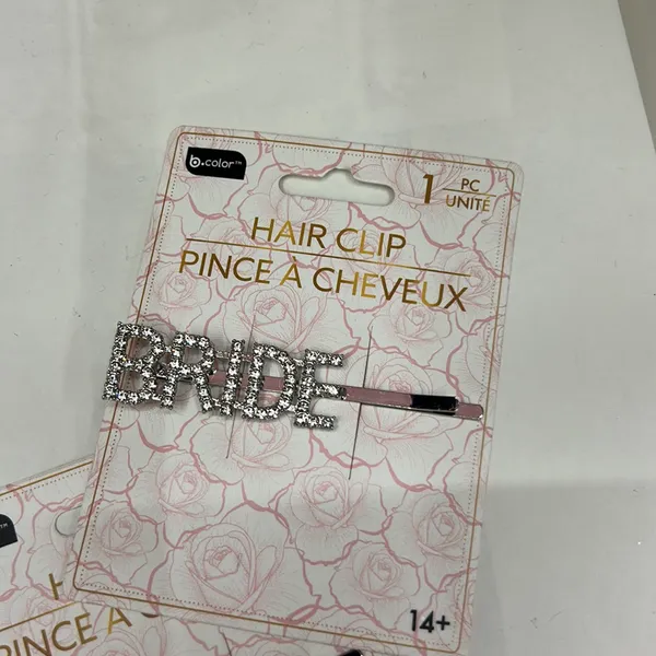 BRIDE Hair Pin 2 Pcs Silver Metal Vintage Hair Clip with Rhinestone Letter NWT. - Image 3