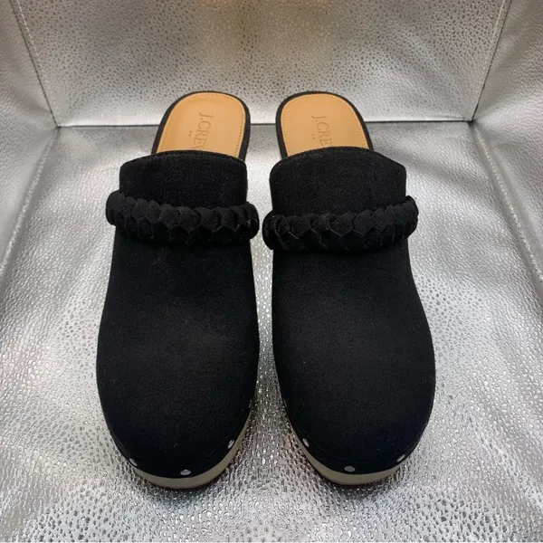 J.Crew Women's Sueded Vegan Leather Clogs Black With Silver Stud Detail 9.5 F7 - Image 2