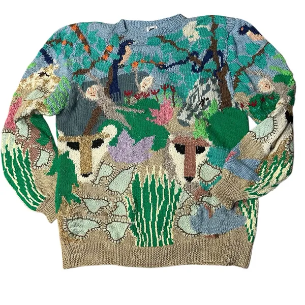 MABEL’S Colorful Sweater Crew Neck Pastel Animals Scenic Novelty Top VINTAGE 80s - Image 3
