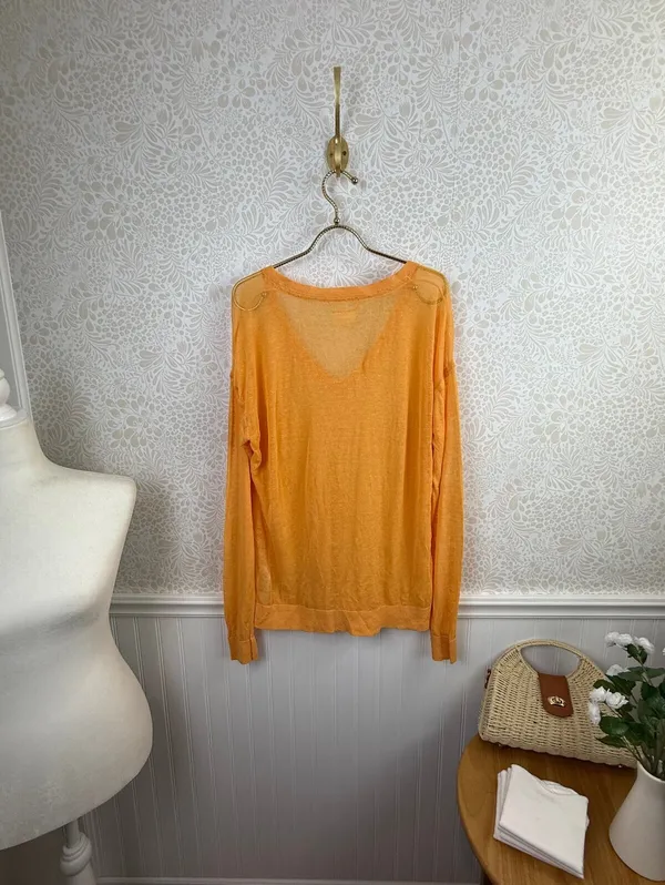 Maeve by Anthropologie Orange Oversized Linen V-Neck Sweater - Size - Medium - Image 6