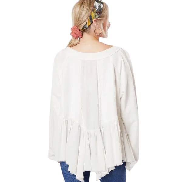Free People Ivory Gold Duster Oversized Sweatshirt Top Small - Image 4
