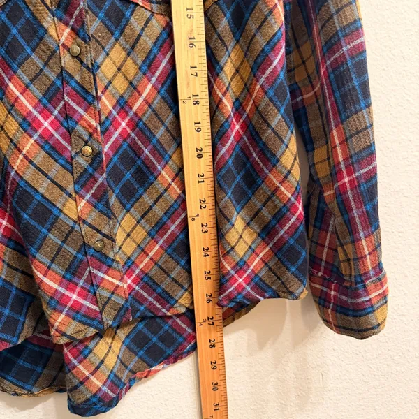 Free People Plaid Button Down Shirt‎ Multicolor Flannel Womens Small- Fall Cozy - Image 13