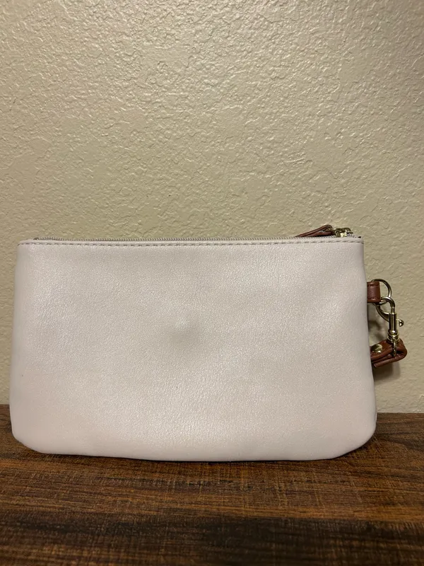Stone & Co. White Blue Brown Colorblock Wristlet Zip Wallet Card Slots Logo - Image 3