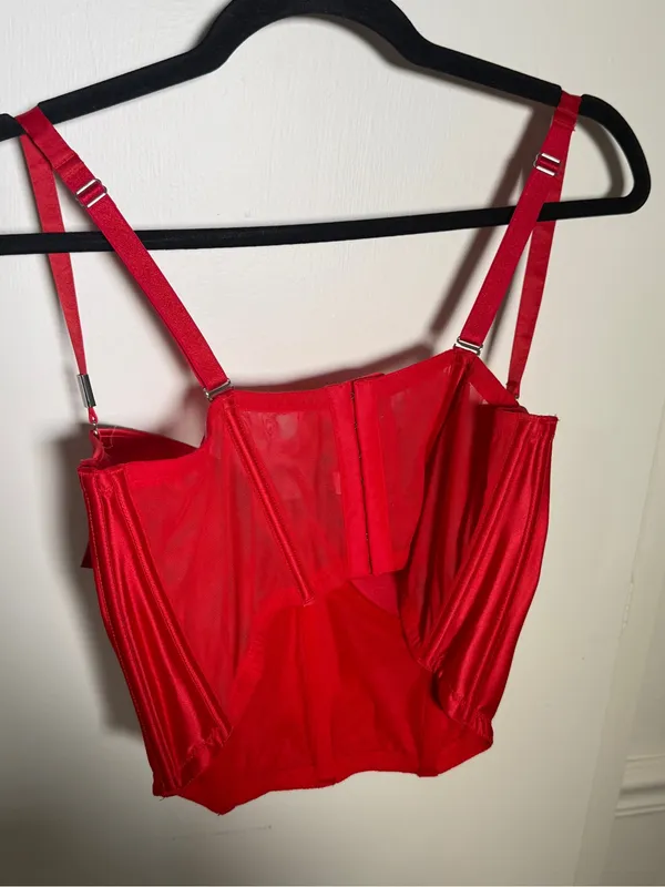 Victoria's Secret Dream Angels Red Satin Bustier Crop Top Bow Detail 38D NWT - Image 7
