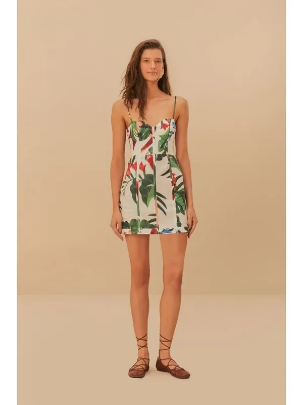 NWOT Farm Rio Midnight Macaw Fiesta Linen Sleeveless Mini Dress Size L - Image 4