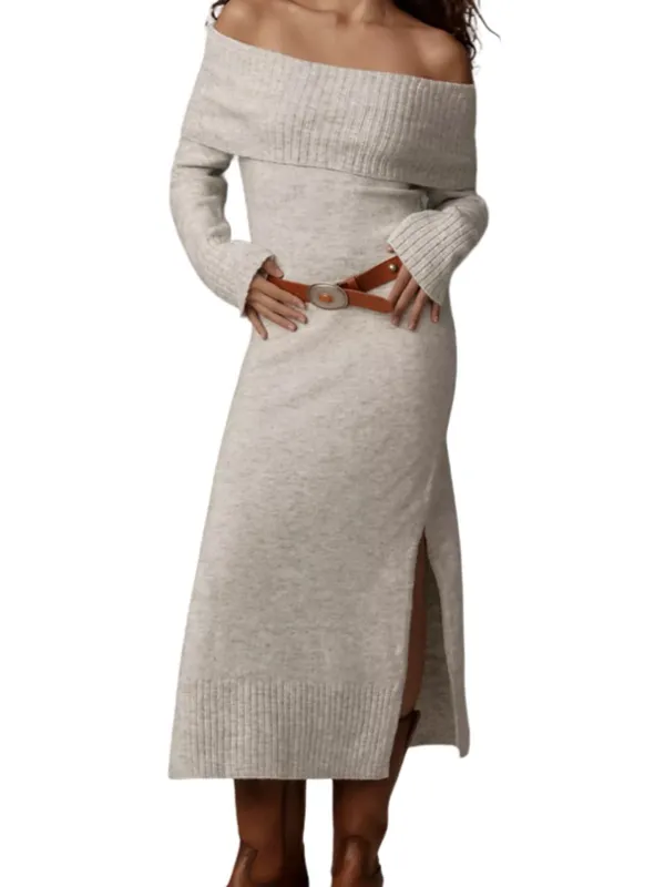 Daily Practice Off-Shoulder Foldover Midi Sweater Dress - Light Gray 1X NWT - Image 2