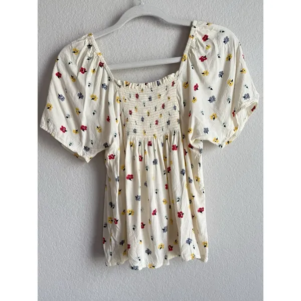 Madewell Seamed‎ Button Down Colorful Floral Confetti Short Sleeve Blouse Small - Image 6