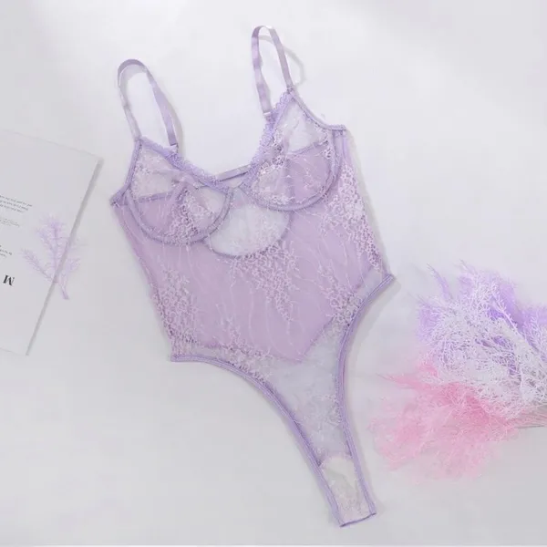 NWT Womens Floral Lace Sheer Bodysuit Lavender Romantic Lingerie Size S - Image 7