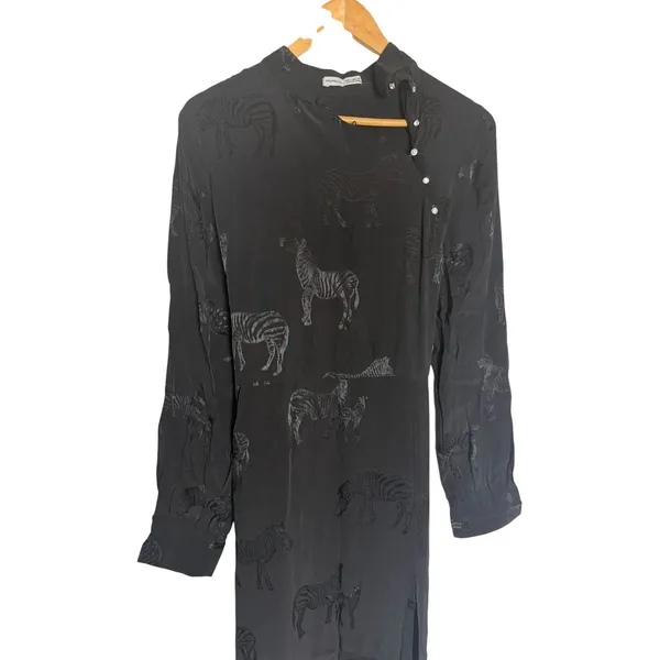 Miu Miu Black Tonal Zebra Print Long Sleeve Asymmetric Button Tie Waist Maxi Dress M - Image 2