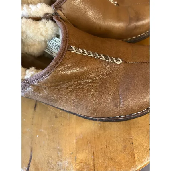 Ugg Womens Brown Leather Sheepskin Slip On Fur Trim Size 7 - Image 6