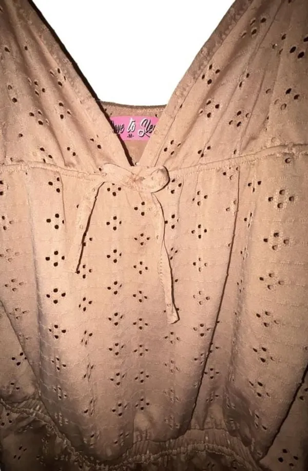 Love to Sleep Romper Coffee Eyelet Tie Front Adj Straps M - Image 4