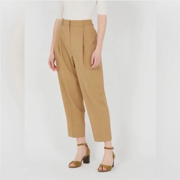 Theory Wool‎ Stretch Pleated Trouser Pants in Light Brown Size 2 - Image 6