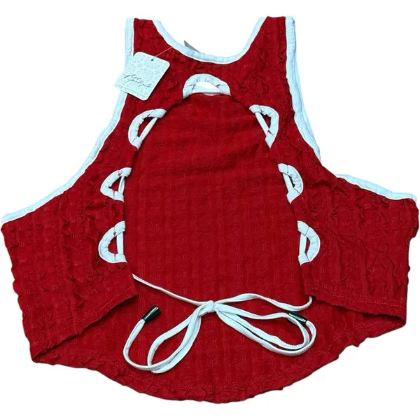 Free People Maci‎ Textured Red White Open Back Lace Up Tank Top XS New - Image 6