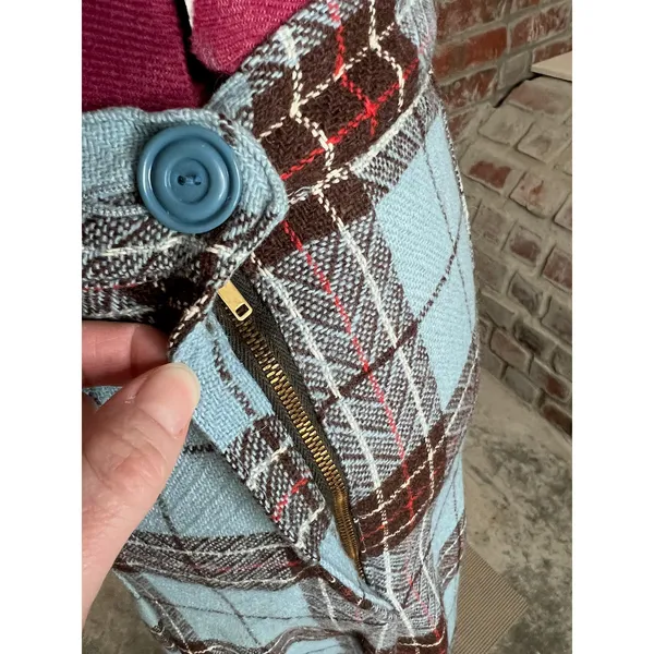 skirt plaid A-line blue brown red metal zipper 1950s - Image 7