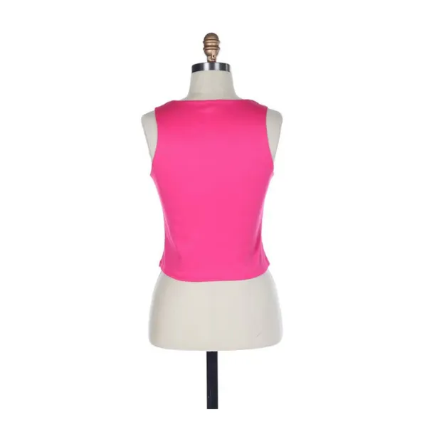 Originality Womens High Neck Double Layer Rib‎ Tank Top Fuchsia Pink Cropped XL - Image 2