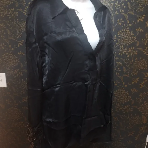 NEW Zara Black Satin Tunic Top With Embellished Sleeve - Image 2